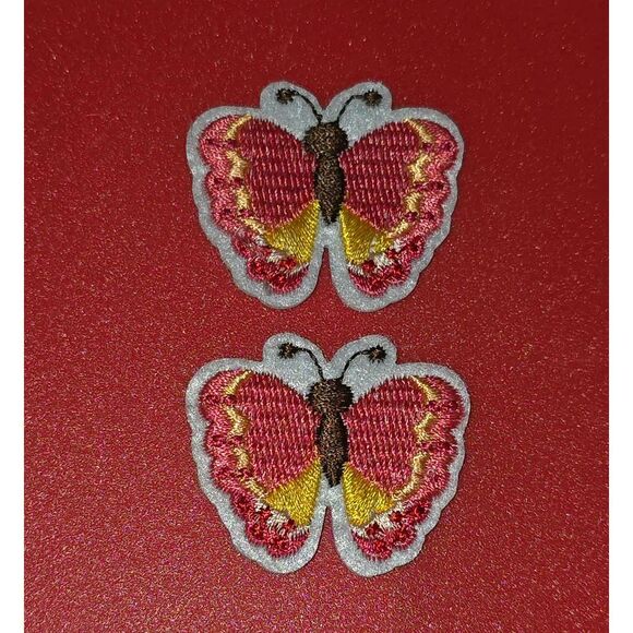 Cottagecore Pink & Yellow Embroidered Patches Appliques Iron-On Glue-On Sew-On - Picture 1 of 2